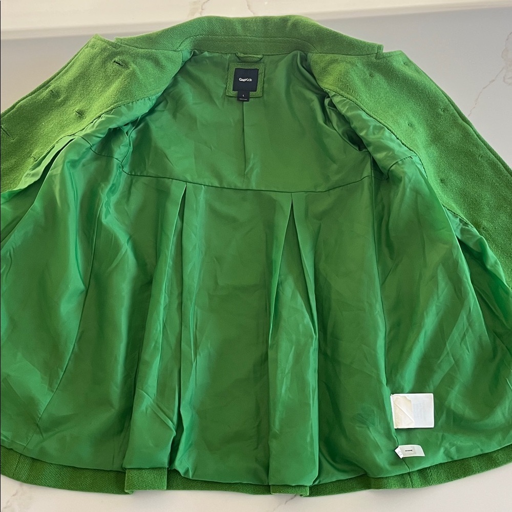 Gap Girls Wool Blend Pea Coat L Apple Green Peter Pan Collar Retro - Picture 7 of 11